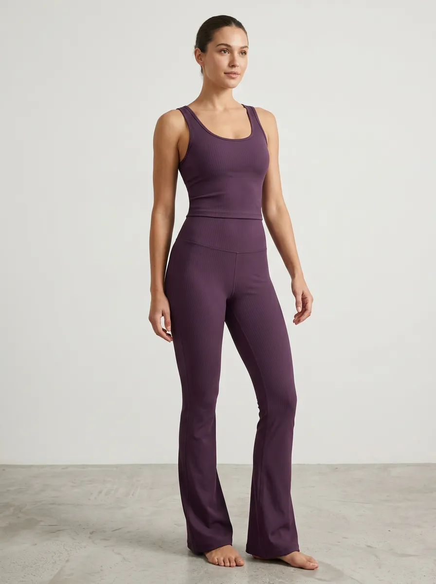 Yoga-Inspired Ribbed Yoga Women's Tank Top Flare Pants Active Set