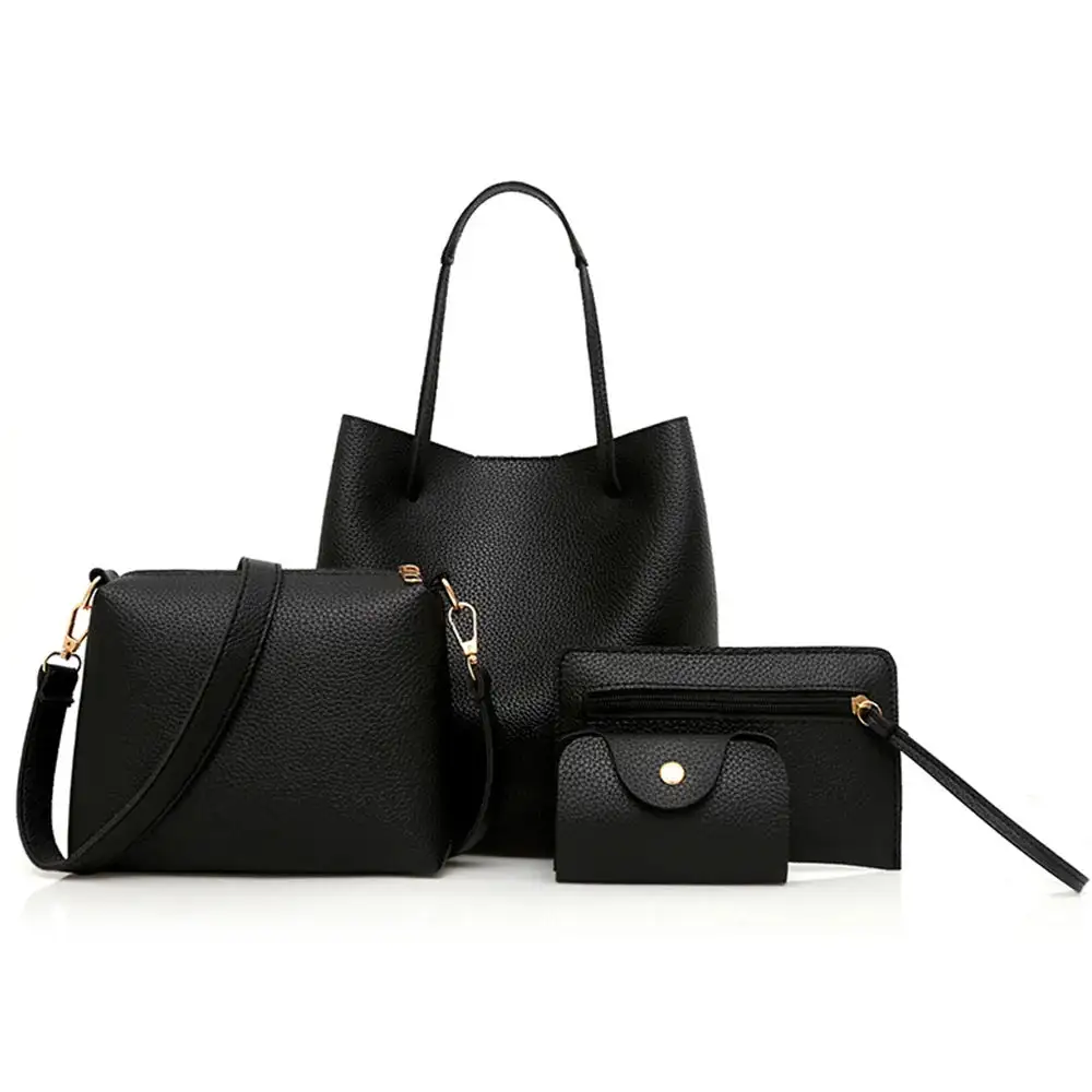 Classic Minimalist Black Leather Bag Set