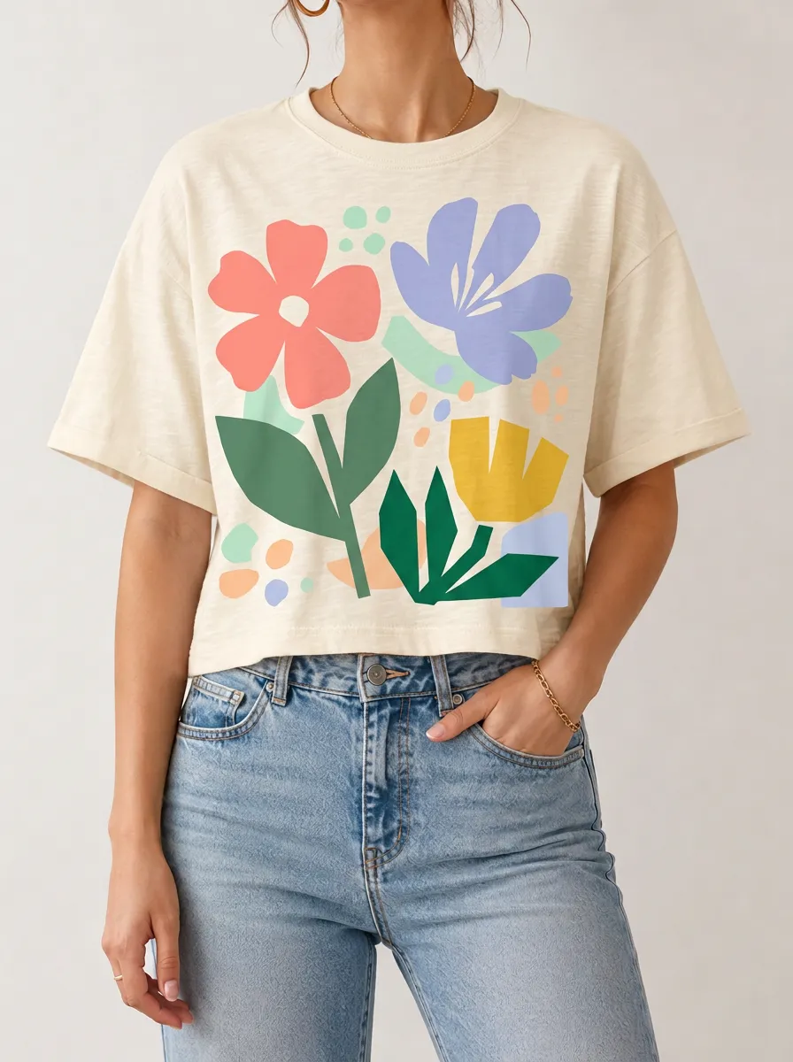 Women's Floral Art Lover Abstract Flower Printed Crop Top