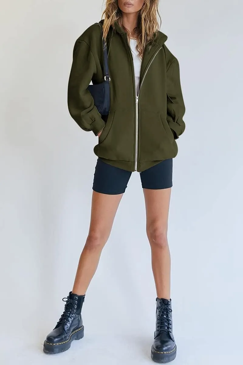 Women's Cute Hoodies Teen Girl Fall Jacket Oversized Sweatshirts Casual Drawstring Zip Up Y2K Hoodie with Pocket