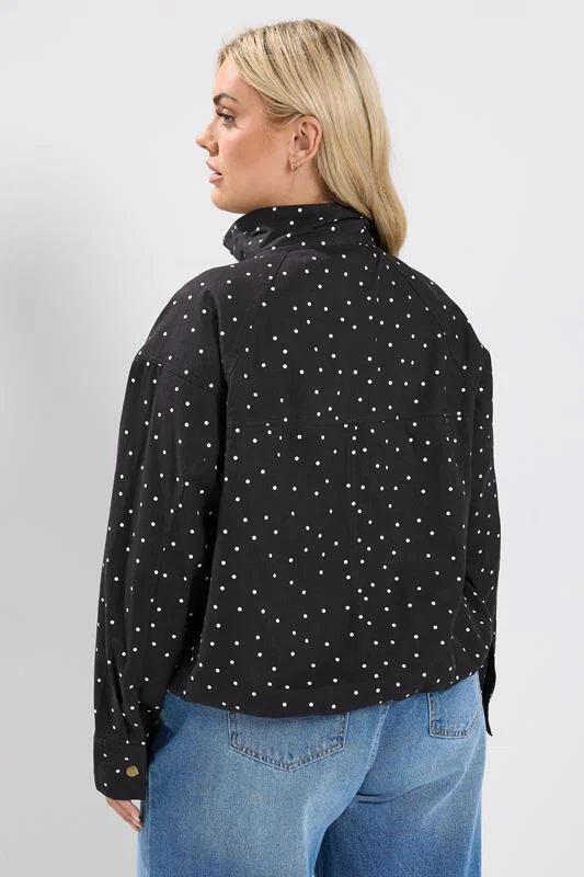 Black Polka Dot Funnel Neck Bomber Jacket detail 3