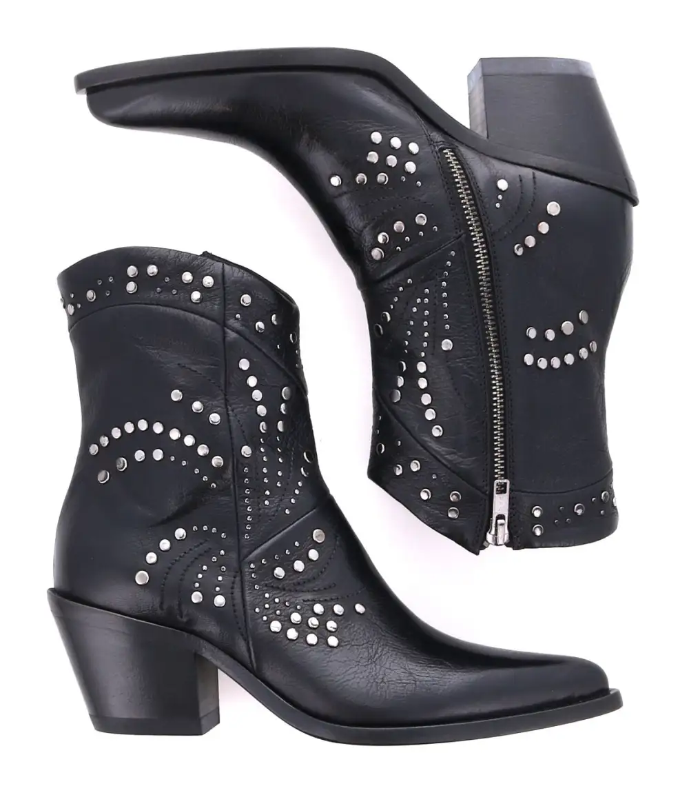 Pointed-Toe Studded Ankle Boots