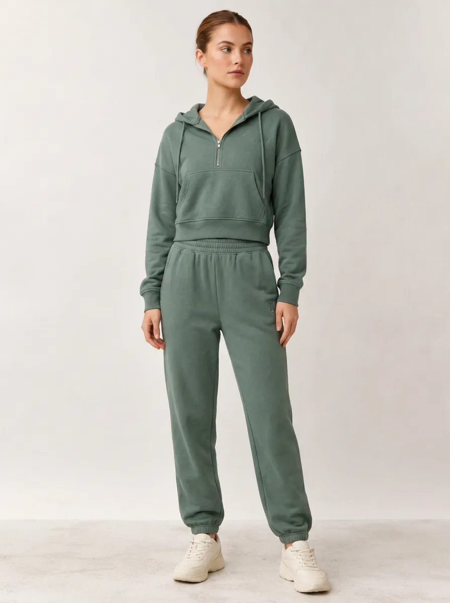 Women's Sage Green Half-Zip Hoodie and Jogger Set