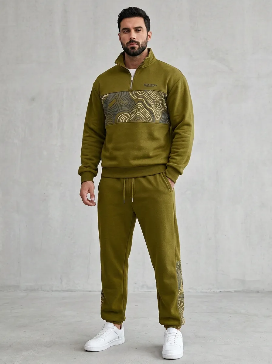 Men's Abstract Topographic Print Jogger Set
