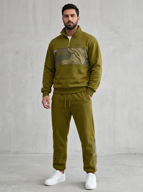Men's Abstract Topographic Print Jogger Set