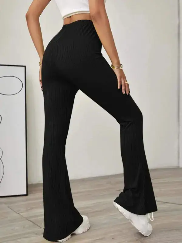 Knitted High Waist Flared Trousers Pants