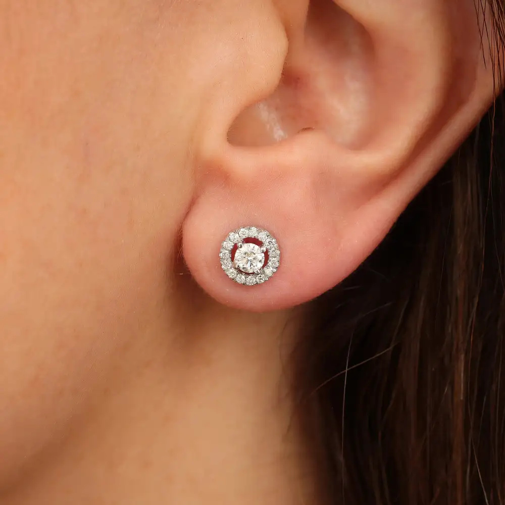 Round Diamond Halo Stud Earrings