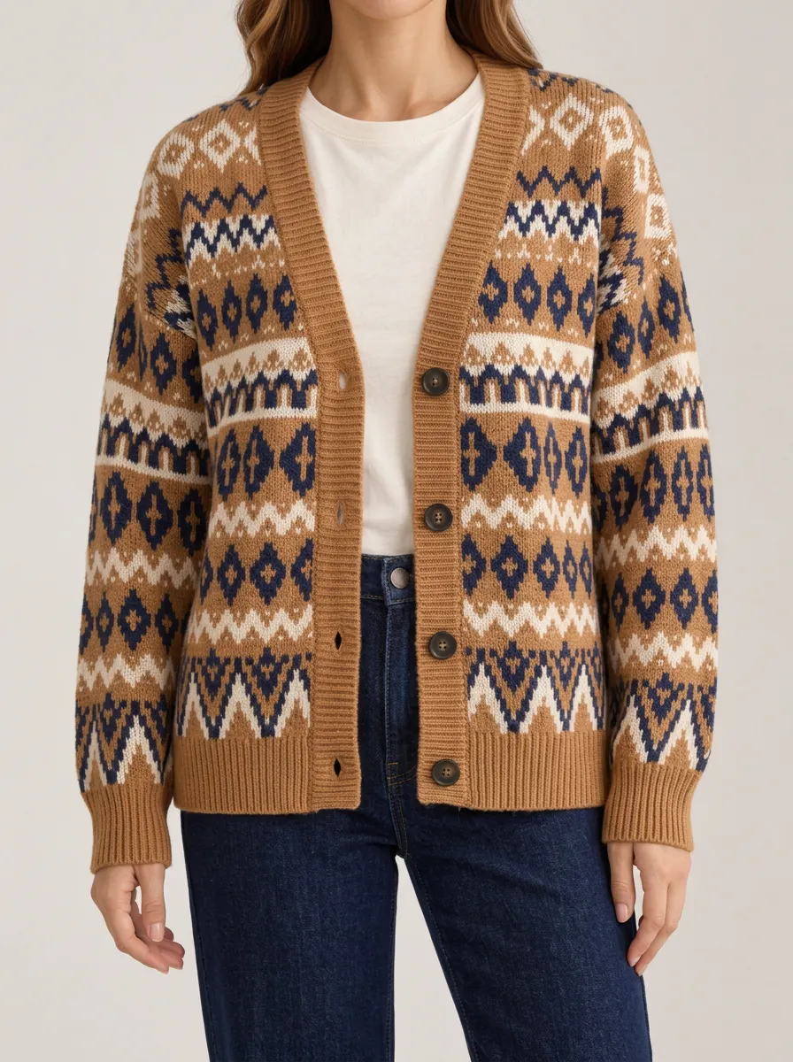 Casual Style V Neck Button Front Women's Knitted Cardigan