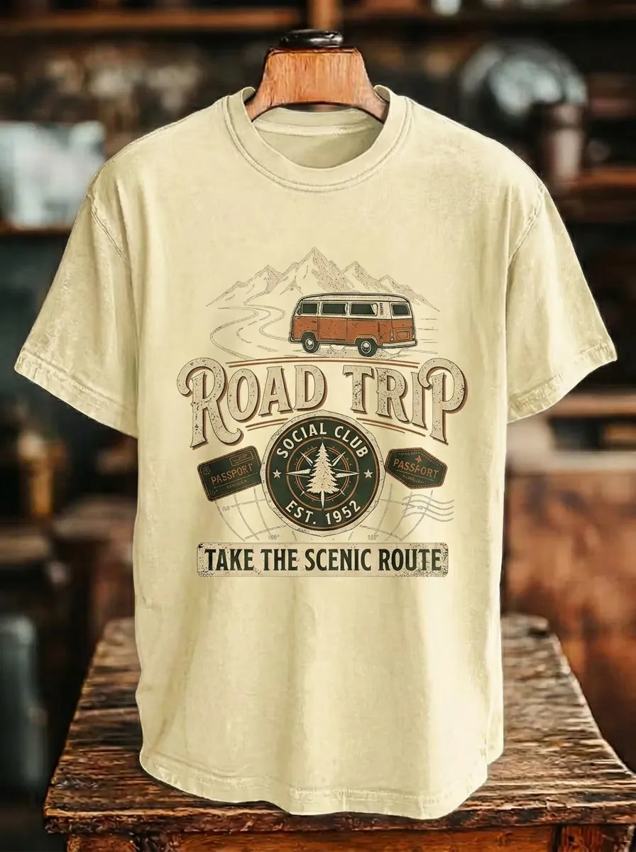 Unisex Road Trip Adventure Mountain Van Printed T-shirt