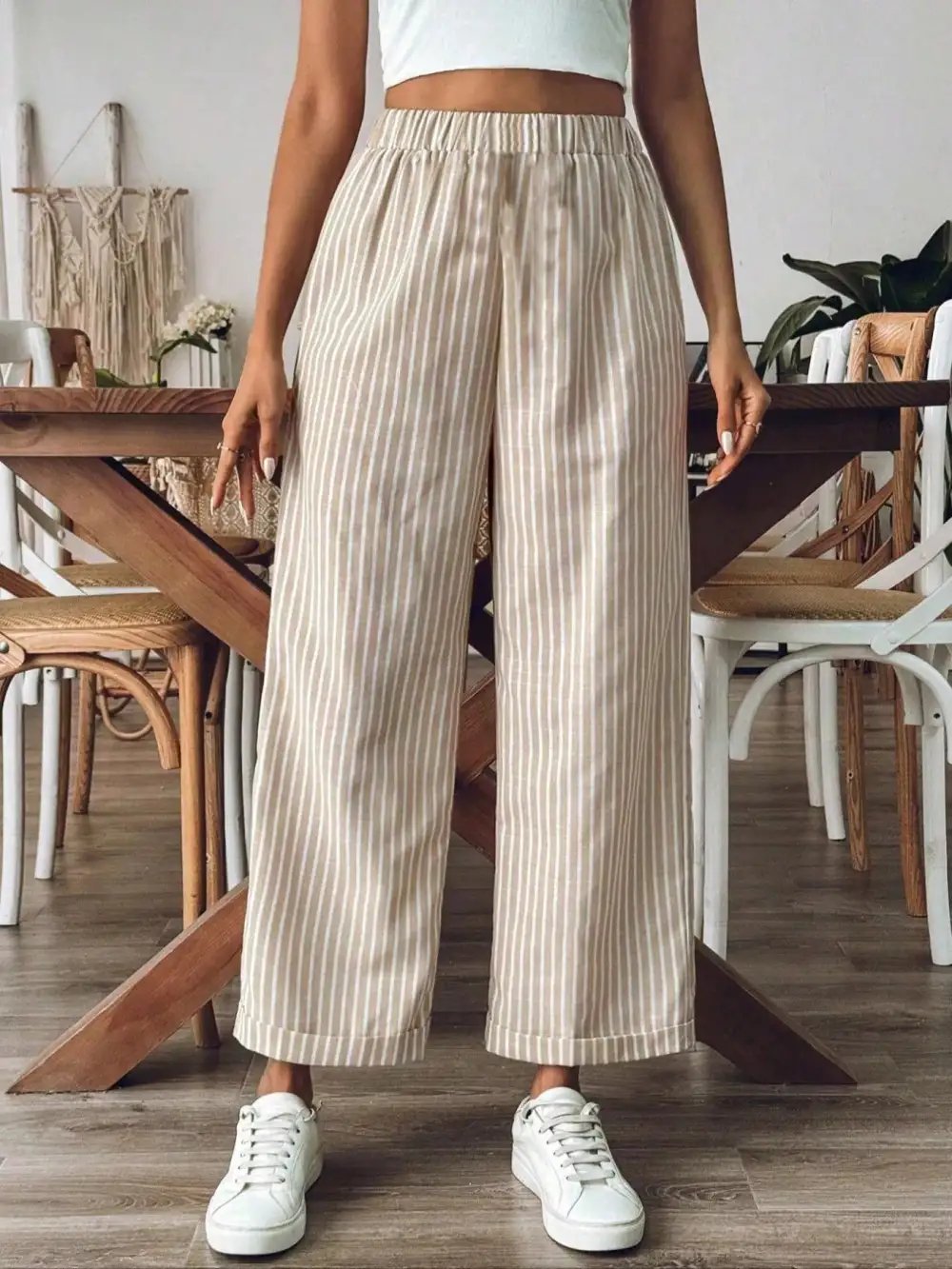Textured Striped High Waisted Wide Leg Pants