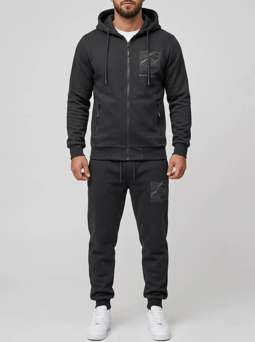 Men's Minimalist Mountain Line Print Jogger Set