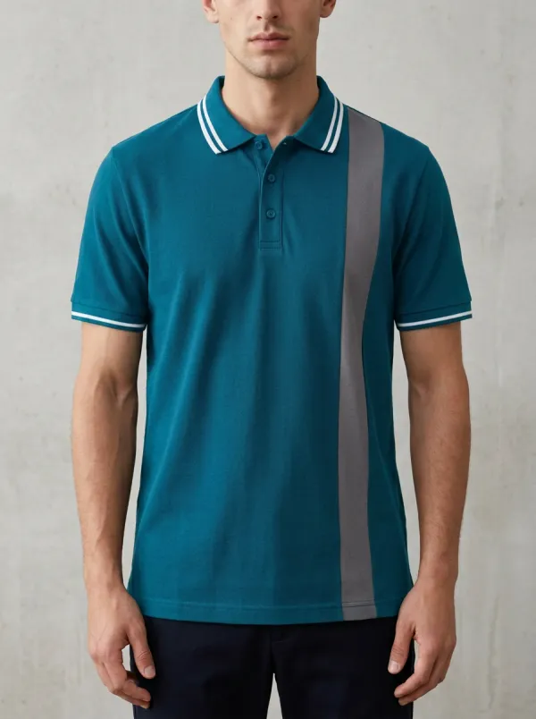 Men's Casual Fashion Grey Vertical Stripe Polo Shirt