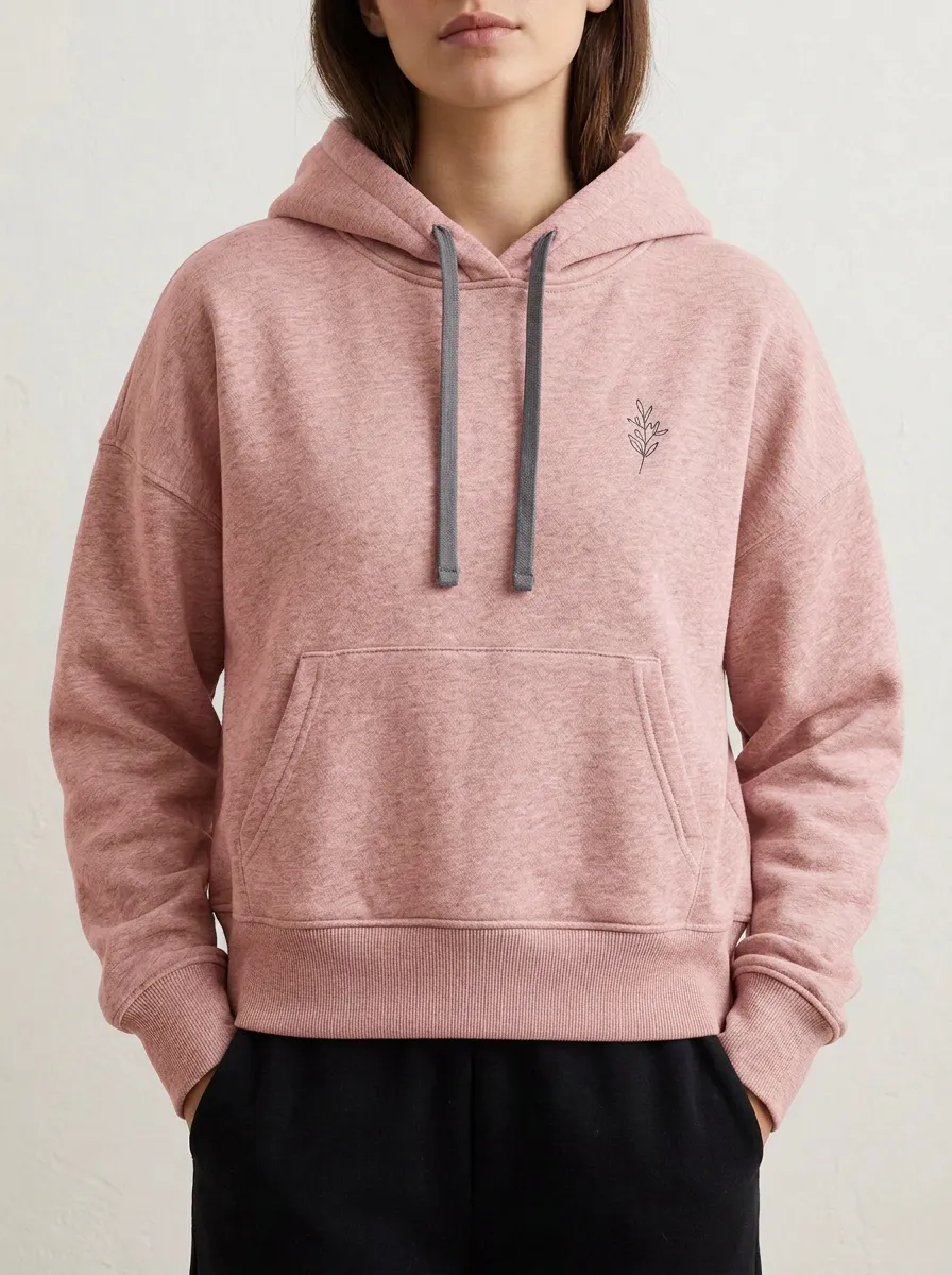 Women's Minimalist Botanical Leaf Printed Grey Hoodie