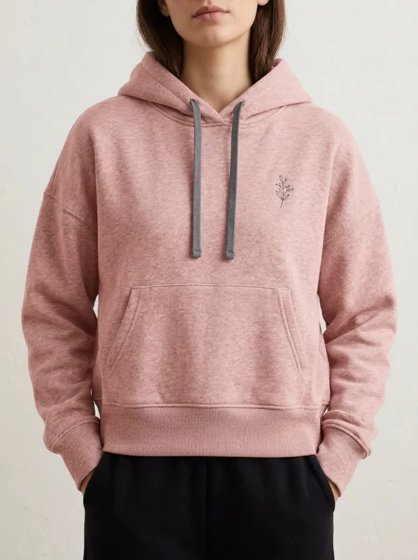 Women's Minimalist Botanical Leaf Printed Grey Hoodie