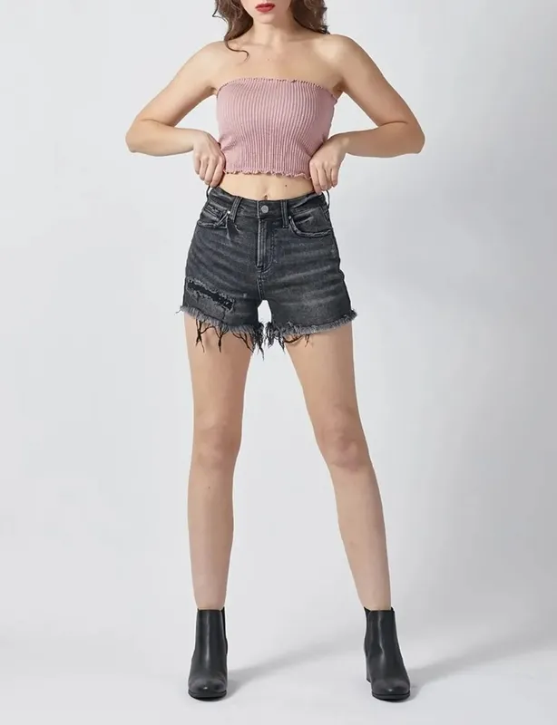 Raw Hem Denim Shorts with Pockets