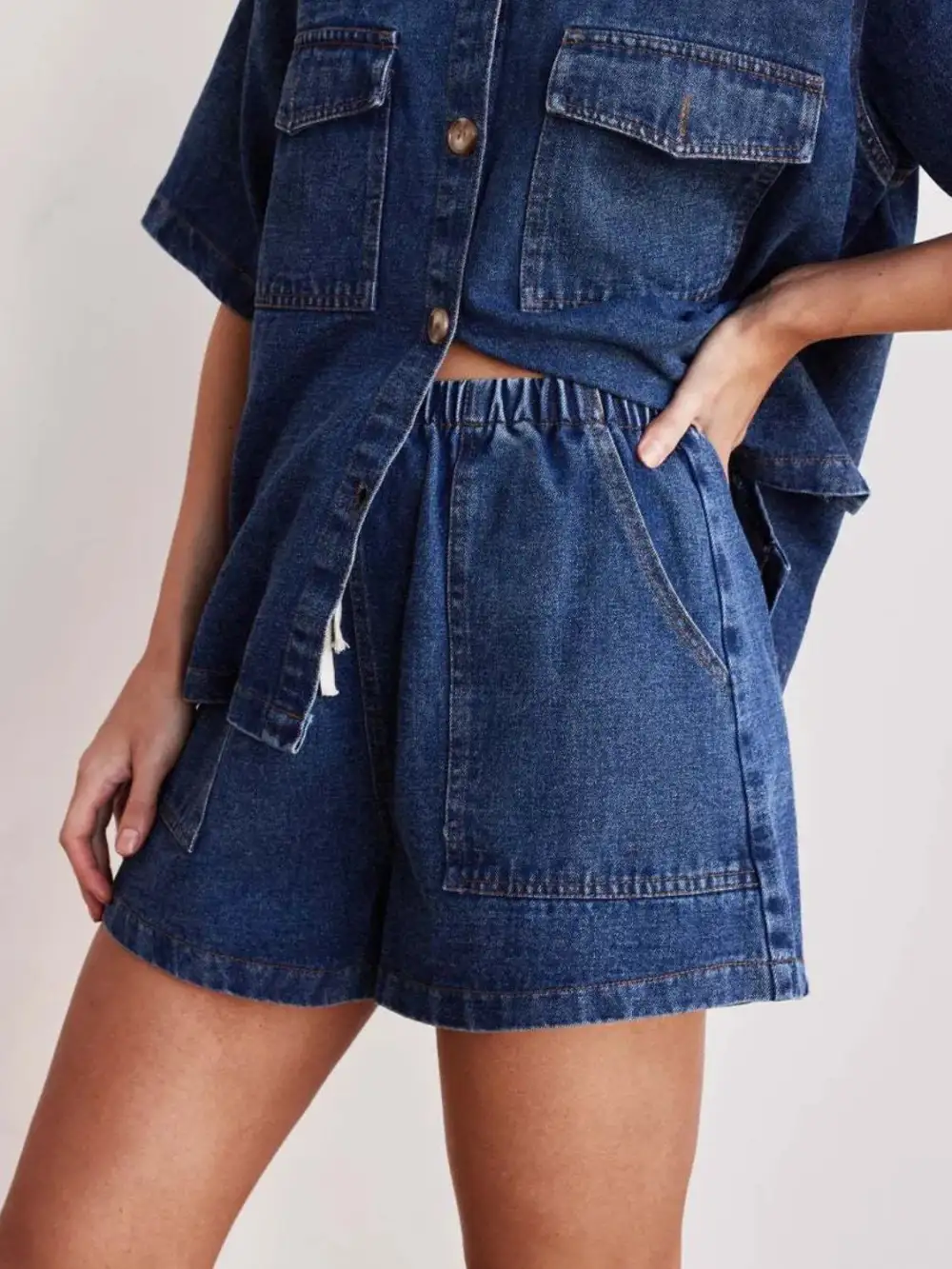 Elastic Waist Shorts Denim Pants
