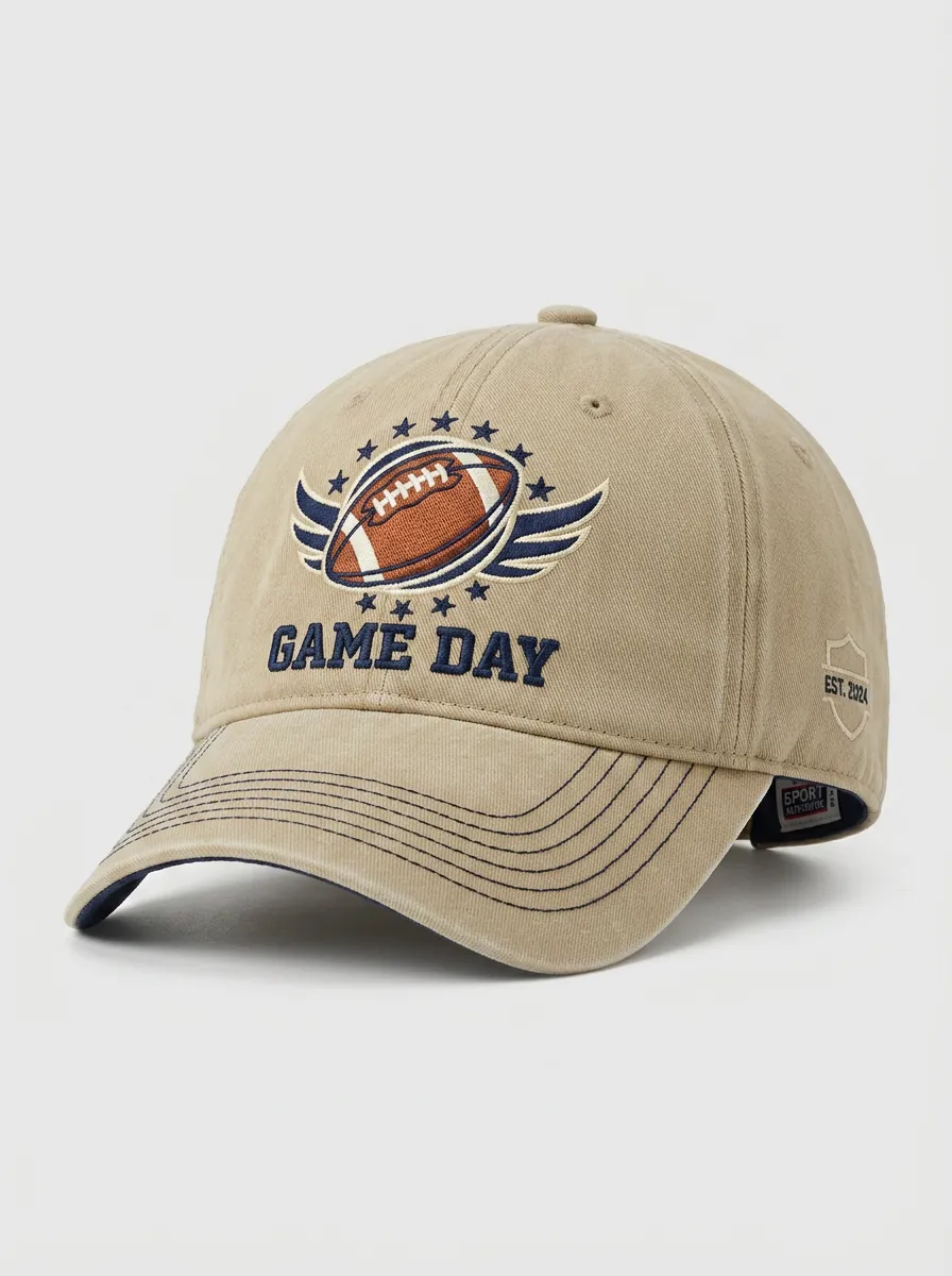 Unisex American Football Fan Game Day Winged Ball Printed Baseball Cap