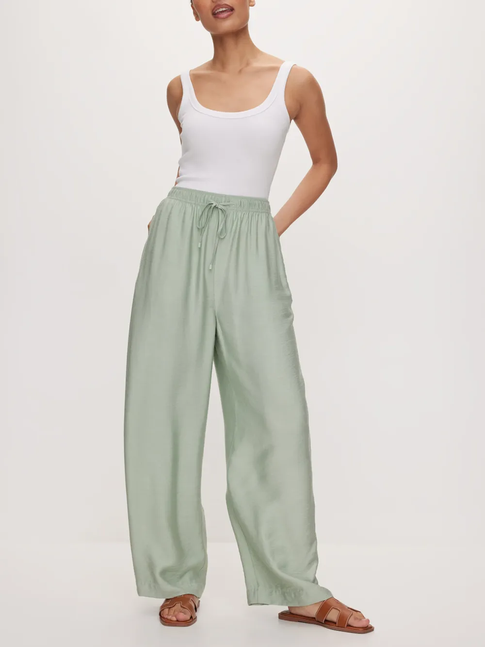Light Green Flowy Wide-Leg Pants
