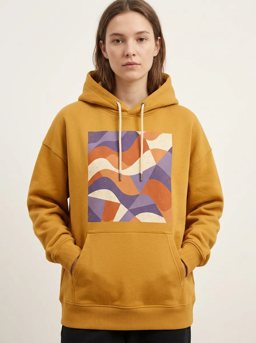 Unisex Wave Abstract Artwork Printed Pullover Hoodie