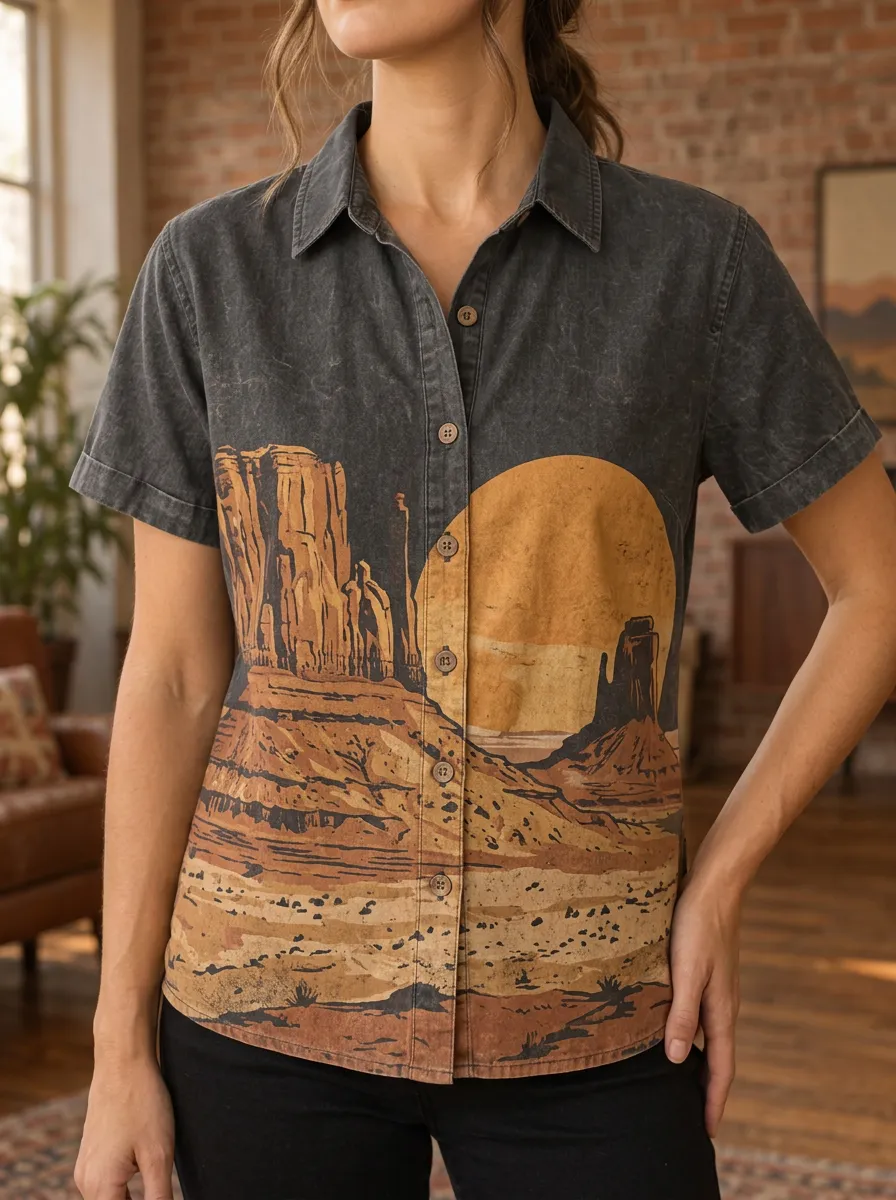 Women's Scenic Western Desert Landscape Sunset Shirt