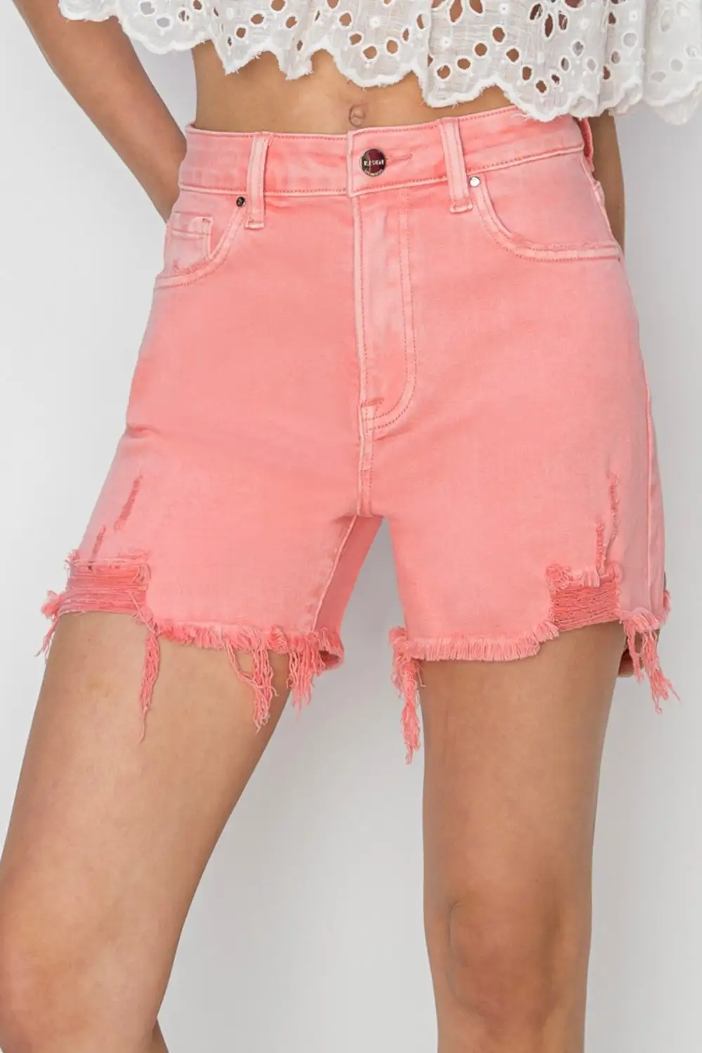 Versatile High Rise Distressed Denim Shorts