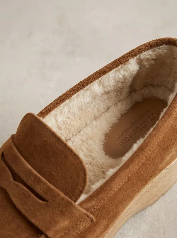 Women's Outdoor Faux Fur Lined Casual Suede Wood Sole Loafers