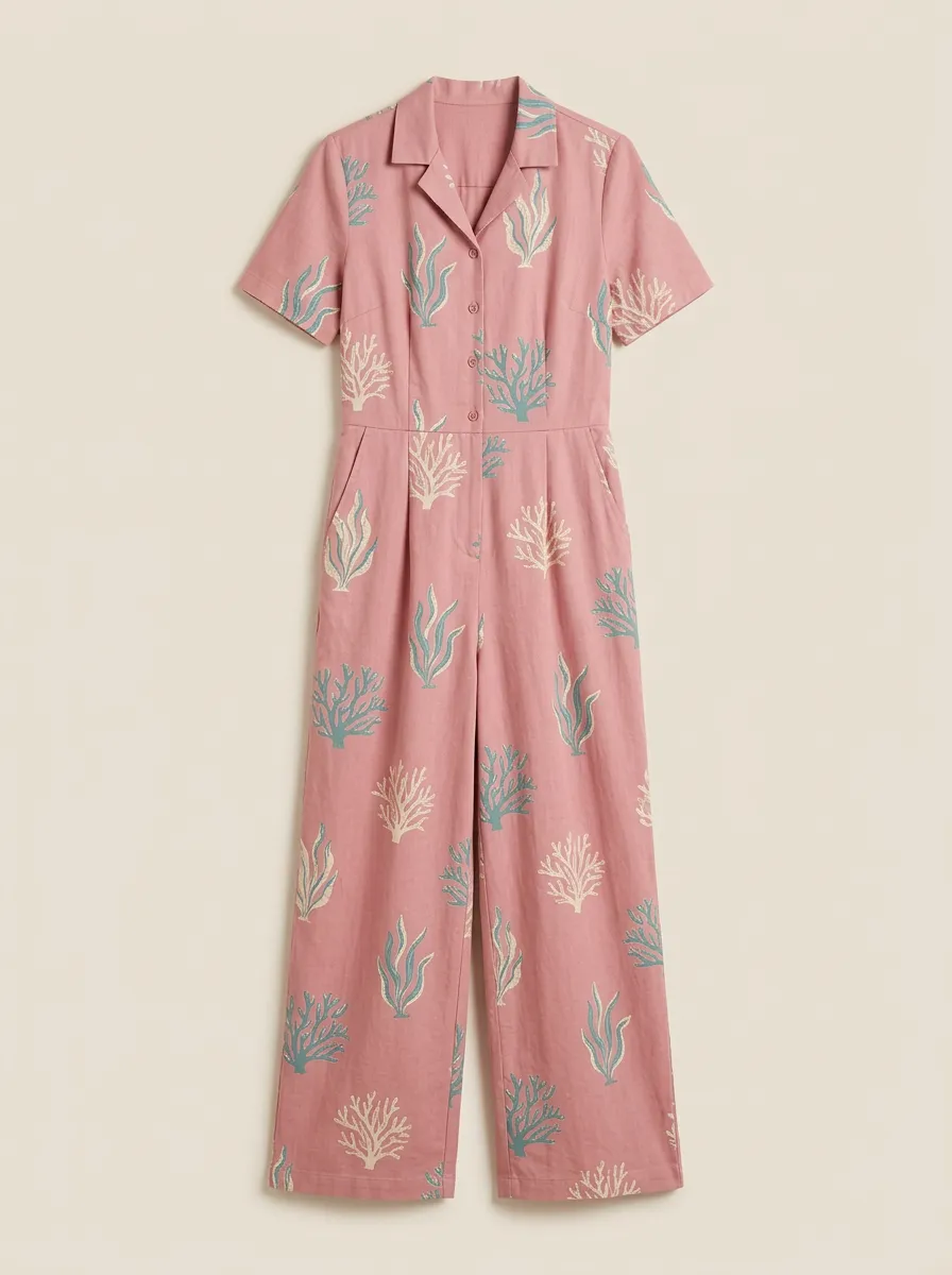 Women's Graphic Short-Sleeve Pocket Jumpsuit