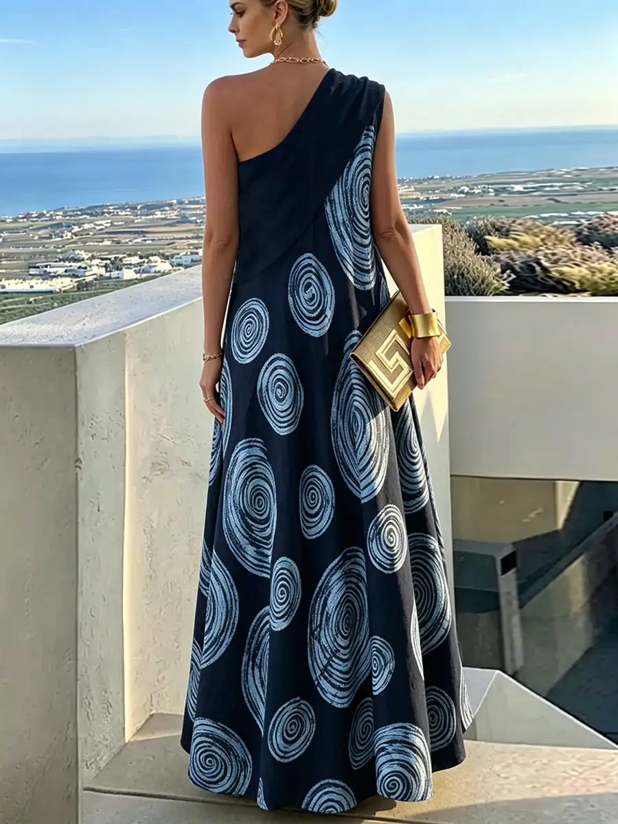 Loose Pleated Printed Maxi Dress