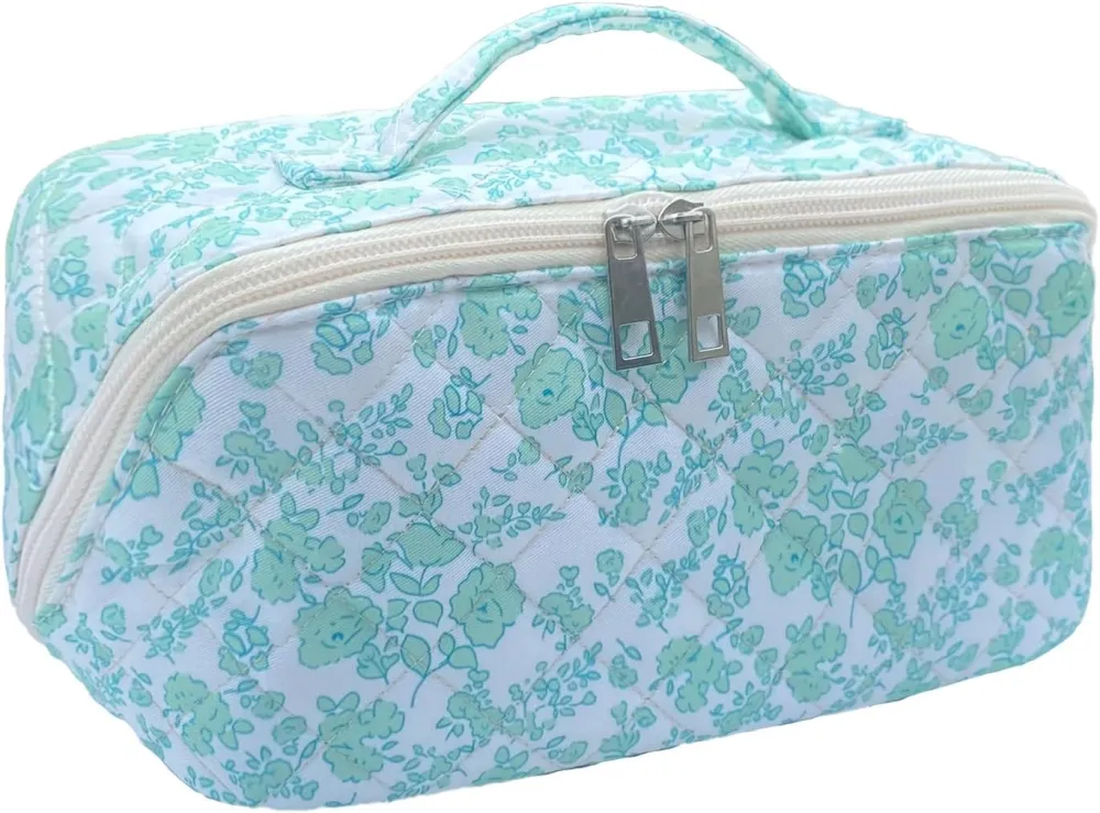 Quilted Floral Travel Makeup Bag
