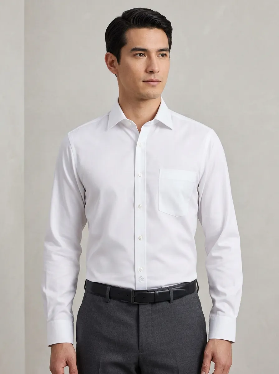 Men's Business Casual Non-Iron Cotton Long Sleeve Shirt