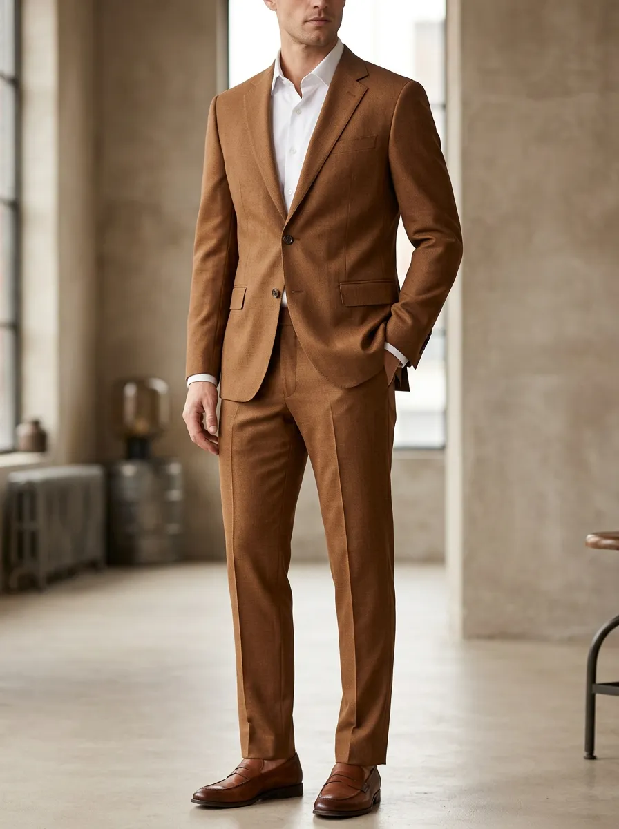 Men's Two-Piece Two-Button Notch-Lapel Flap-Pocket Suit Set