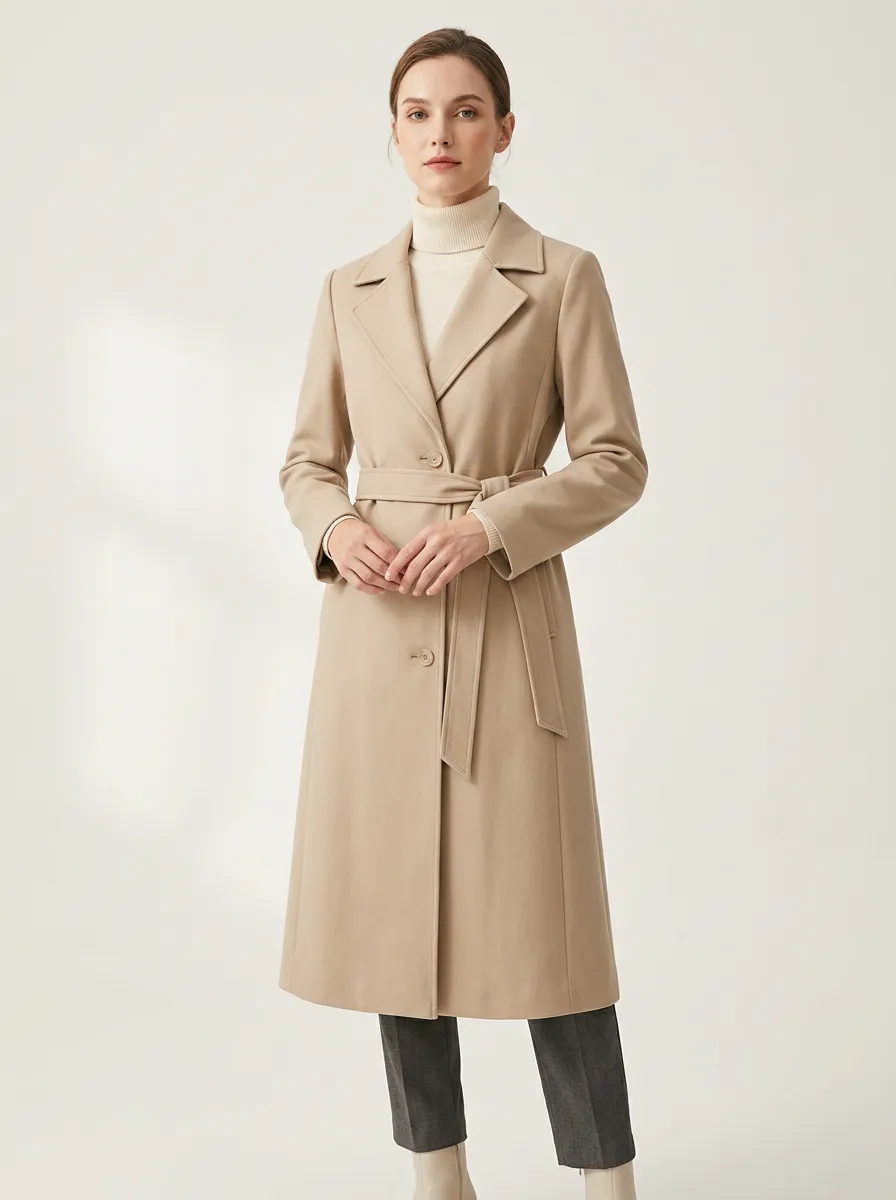 Women's Modern Belted Minimalist Long Trench Coat