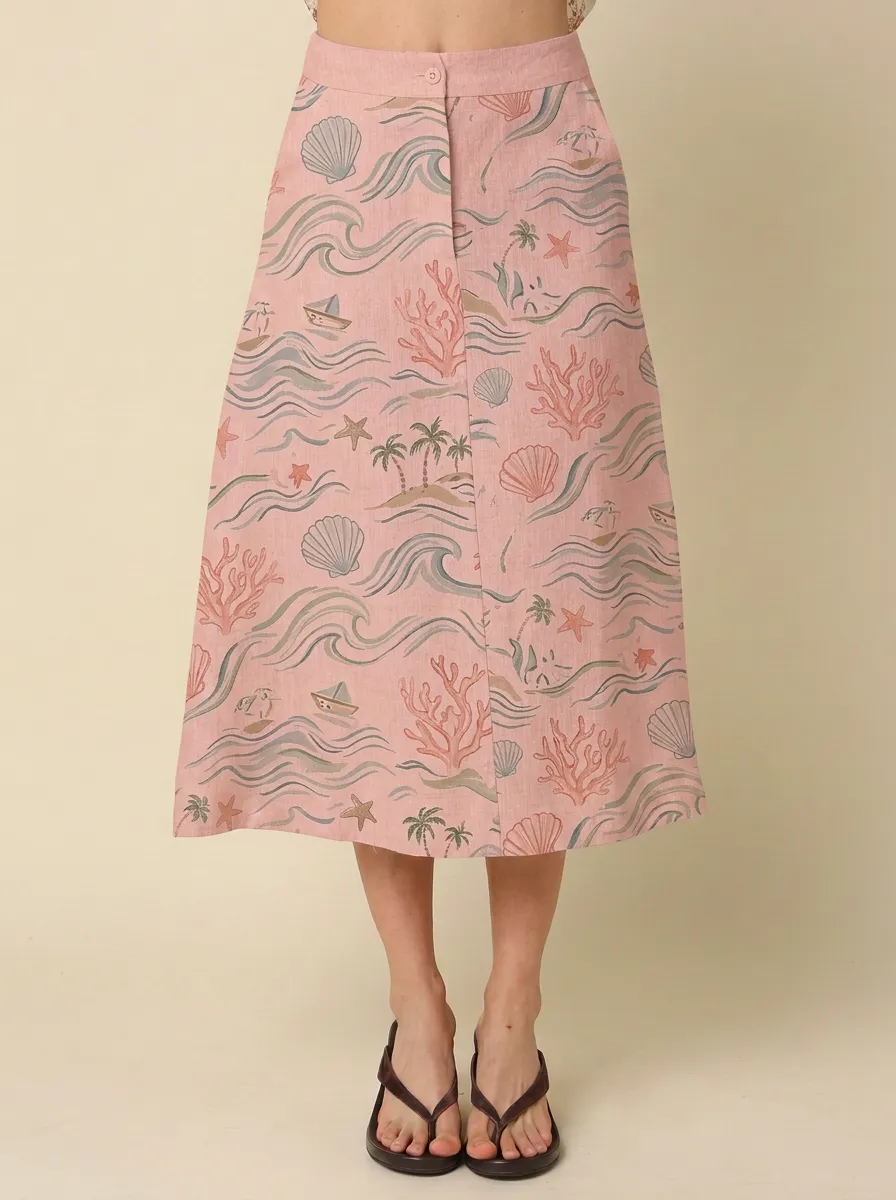 Women's Beach Lover Ocean Coral Shell Printed A-line Skirt