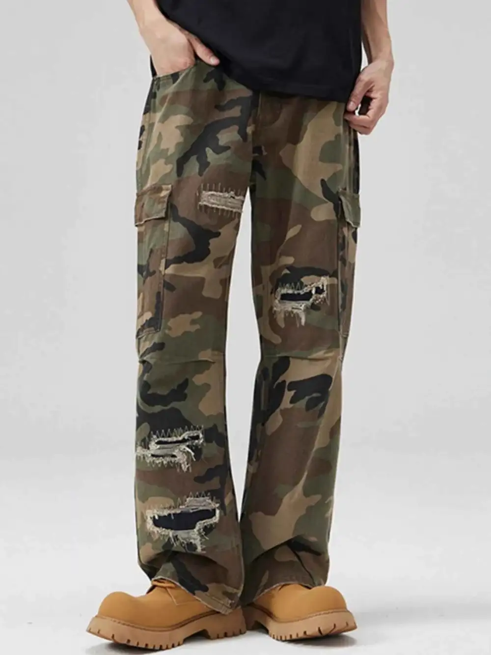 Distressed Camouflage Cargo Pants