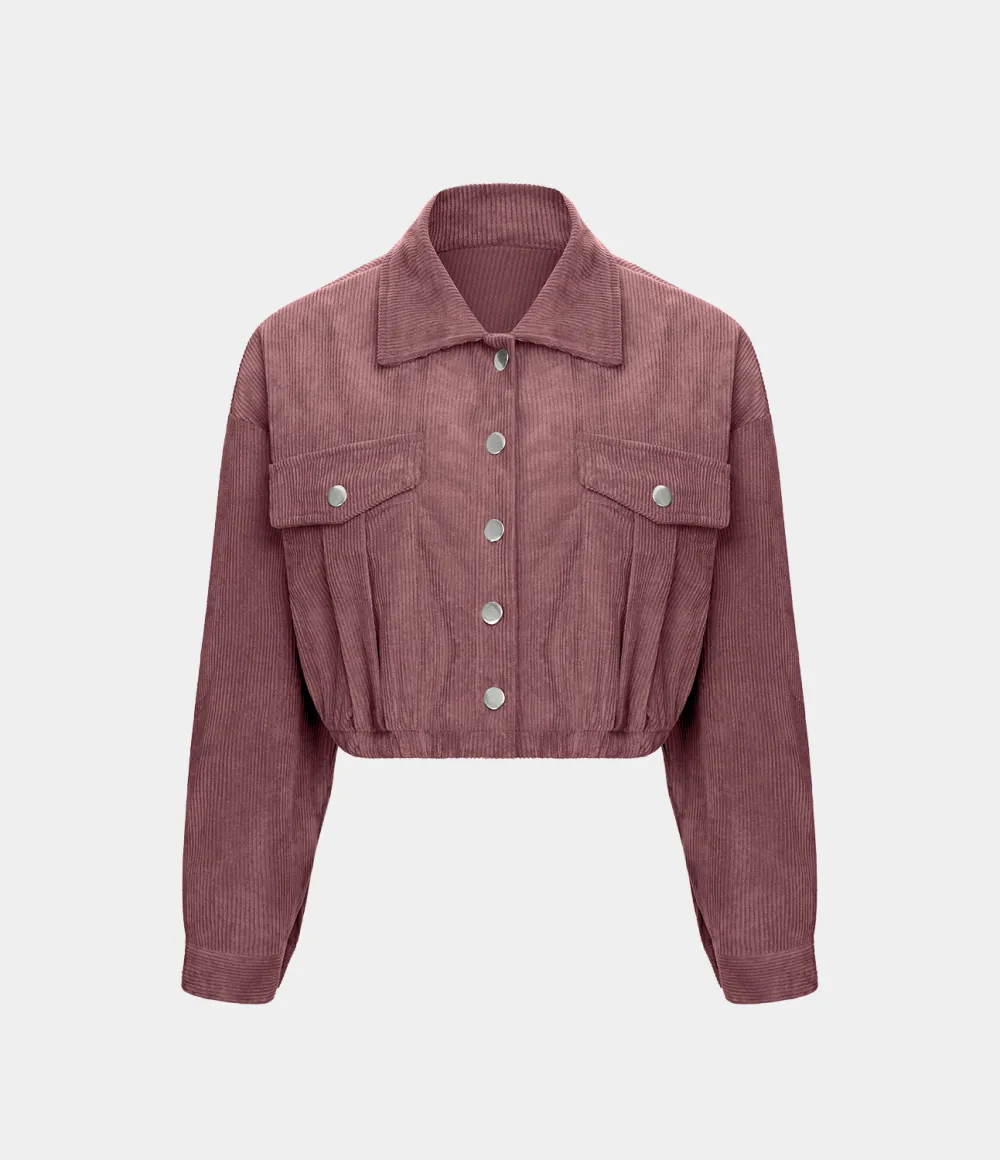Pocket Cropped Corduroy Casual Jacket