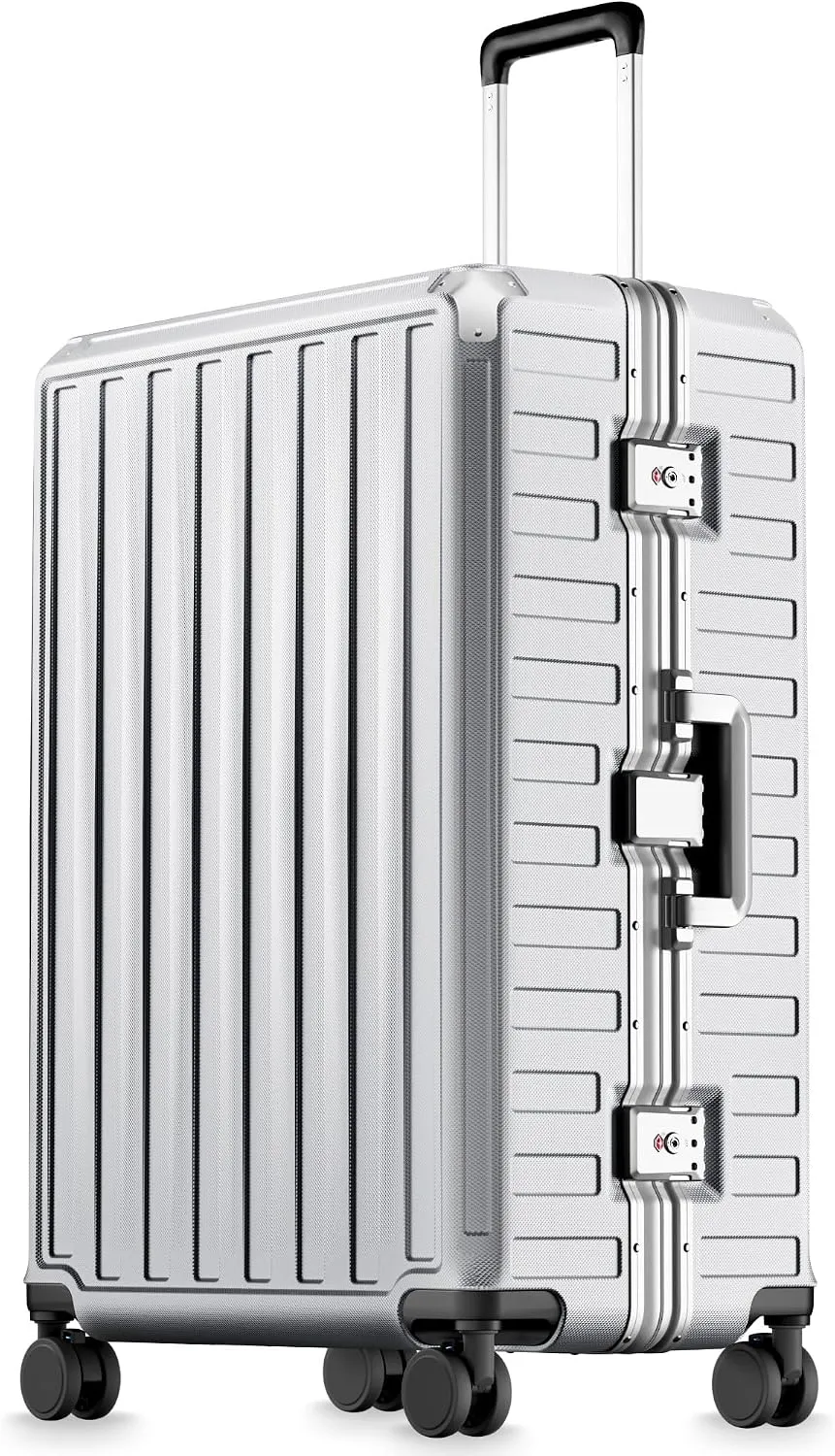 LUGGEX 28 Inch Zipperless Checked Luggage, Charcoal Metallic