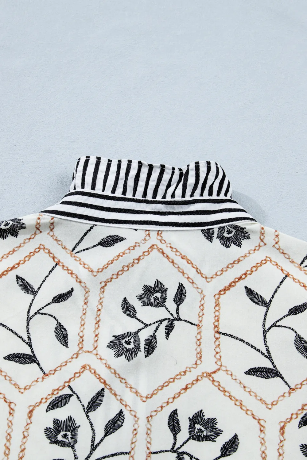 White Floral Print Striped Patchwork Blouse