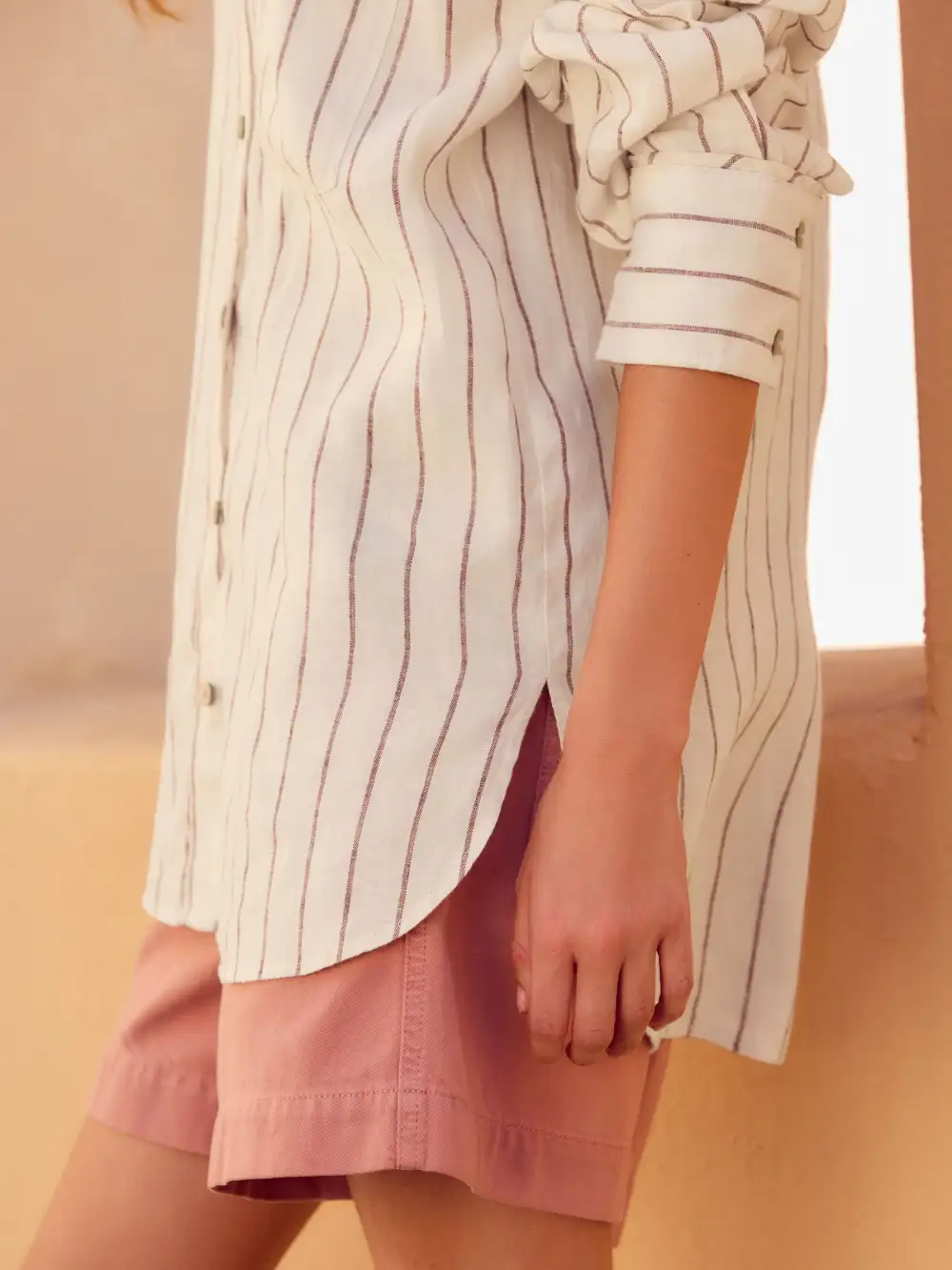 Linen Flat Collar Loose Long Sleeve Shirt
