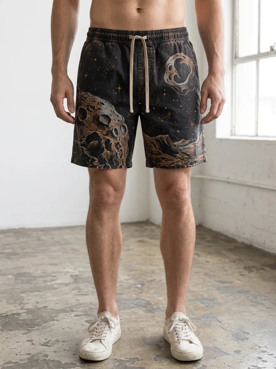 Men's Space Astronomy Moon Crater Drawstring Shorts