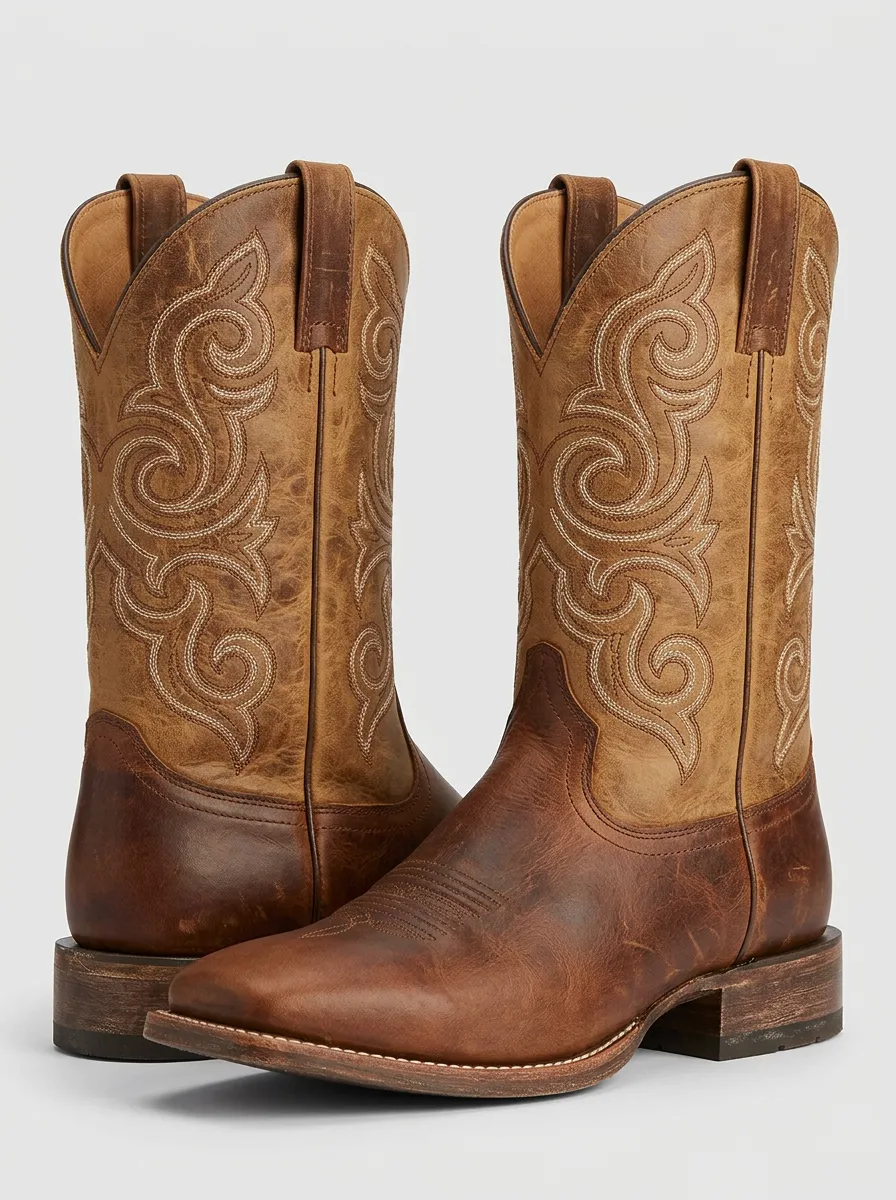 Men's Prairie Inspired Western Cowboy Embroidered Cowboy Boots