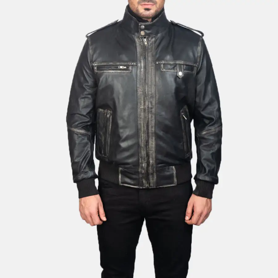 Men's Classic Utility Bomber Leather Jacket