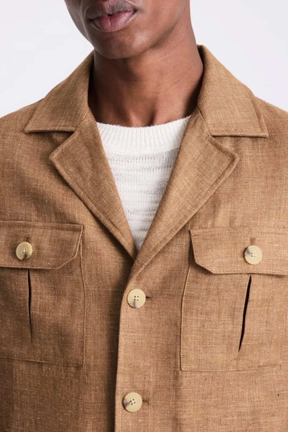 Linen Pleated Jacket with Neutral Textured Colors