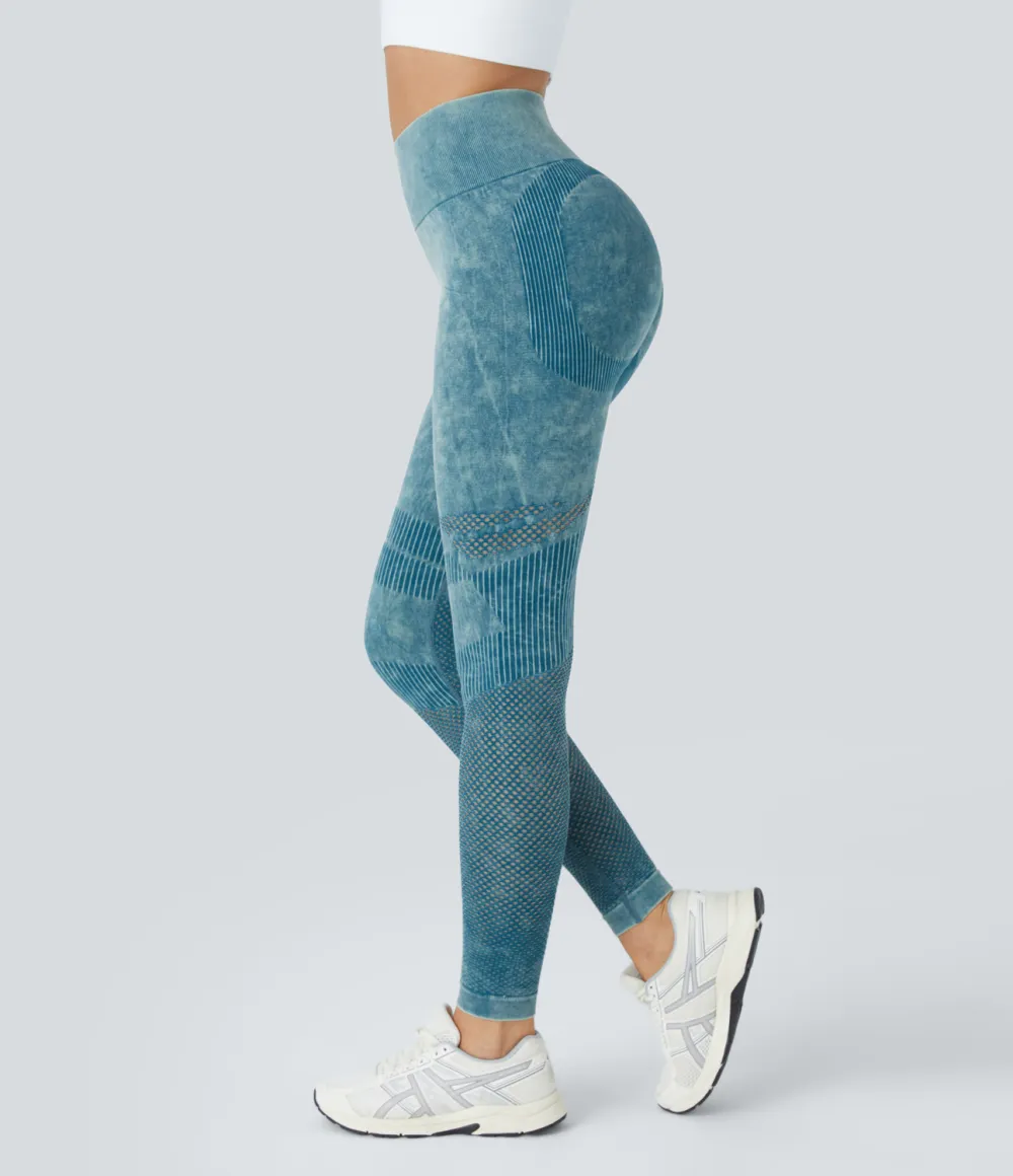 Seamless Flow High Waisted Cut Out Washed Yoga 7/8 Leggings