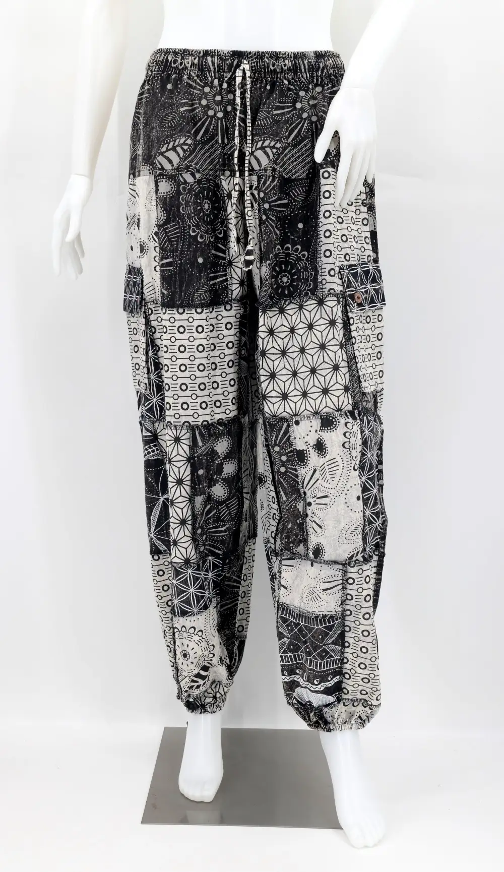 Women's Textured Harem Cargo Patchwork Cargo Pants