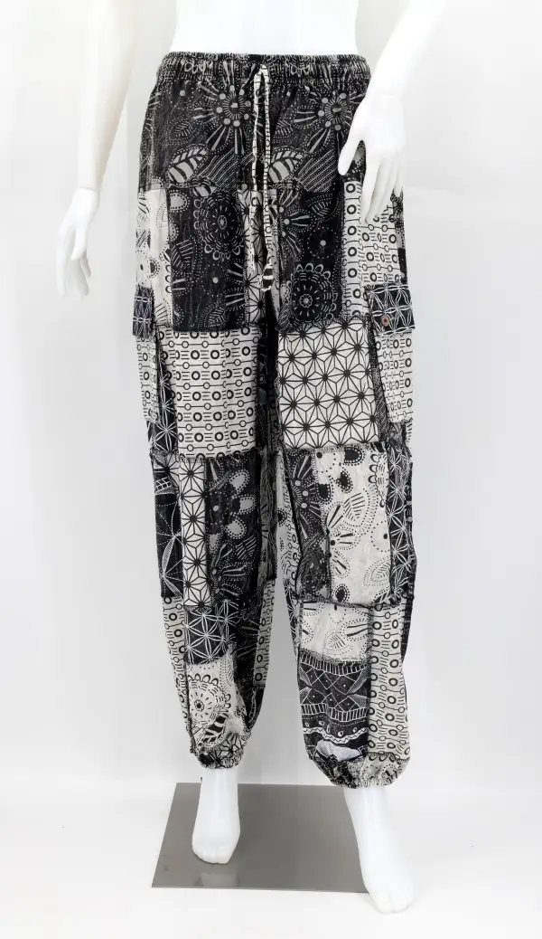Women's Textured Harem Cargo Patchwork Cargo Pants