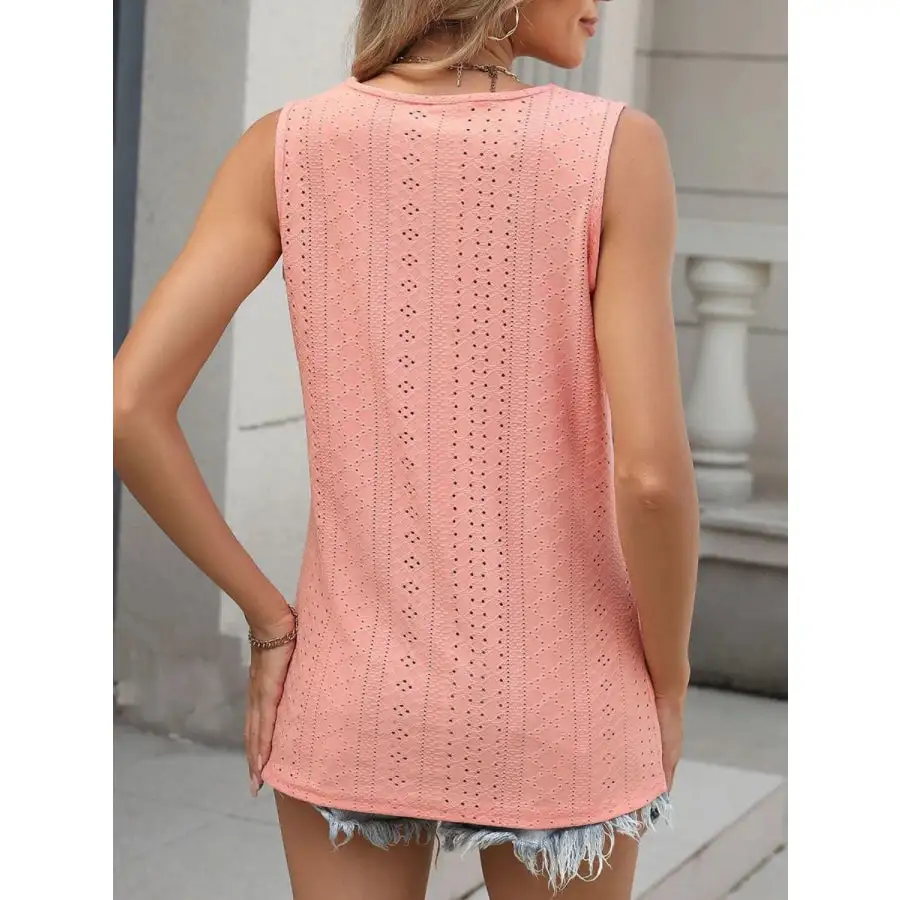 V Neck Eyelet Knit Camisole Tank Top