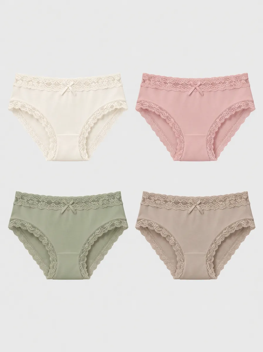 Women's Multi-Color Lace Trim Briefs Set