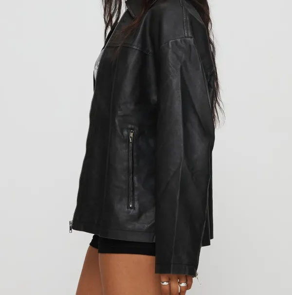 Black Faux Leather Zip Jacket