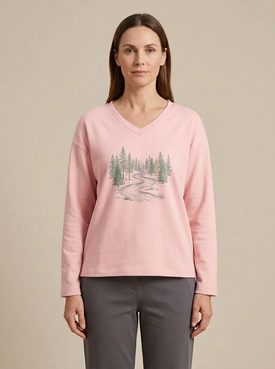 Women's Graphic V-Neck Long-Sleeve Pullover