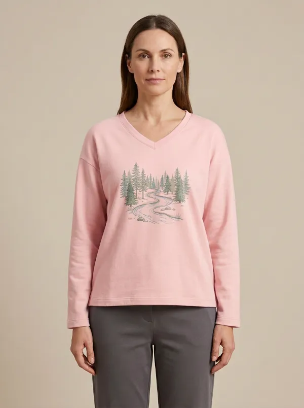 Women's Graphic V-Neck Long-Sleeve Pullover